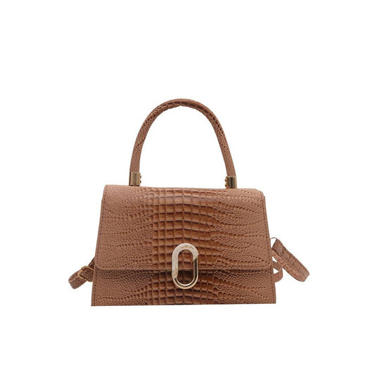 Croc Embossed Push Lock Flap Satchel
