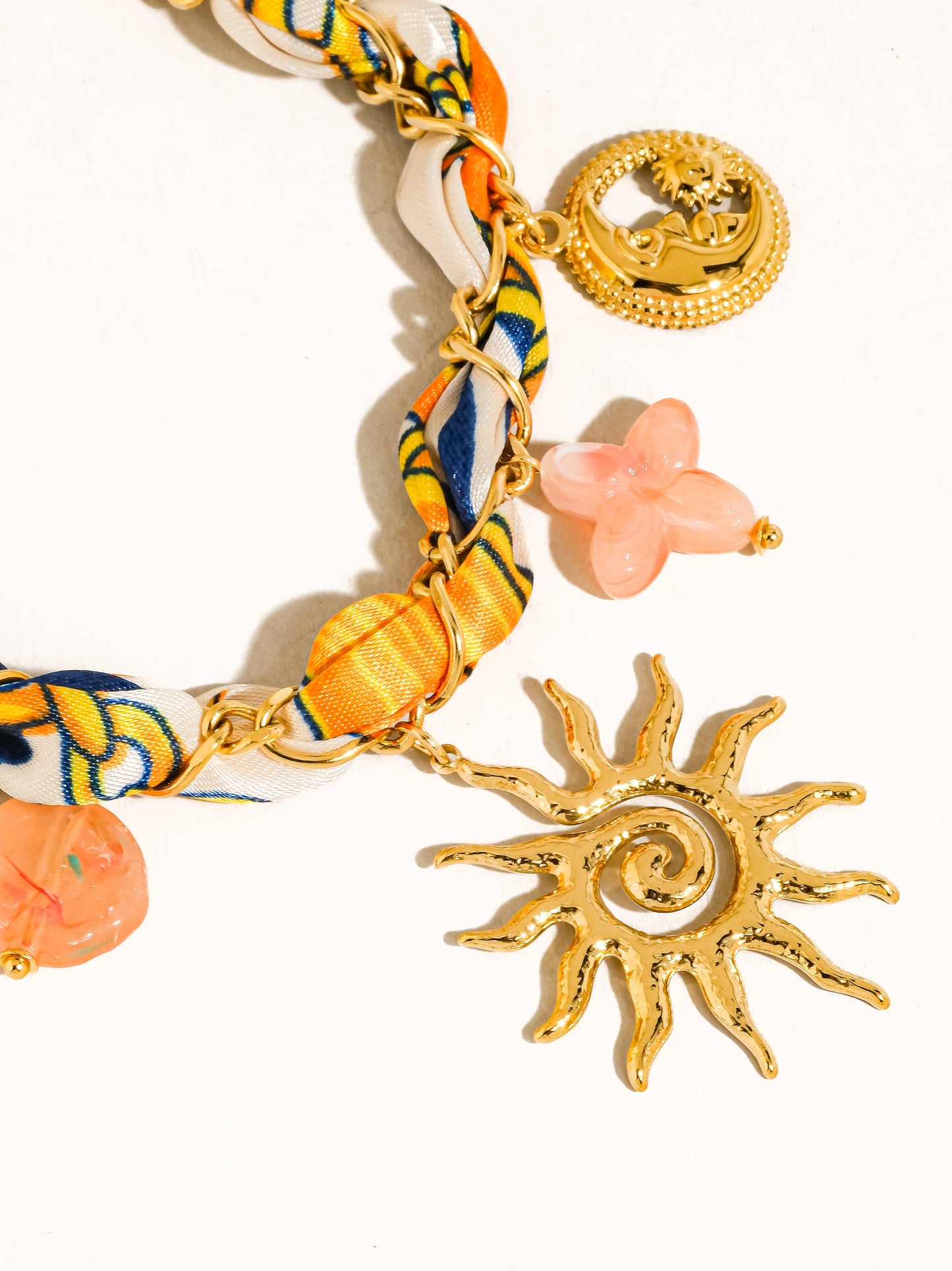 Sedona 18K Gold Non-Tarnish Sun Charm Braided Necklace