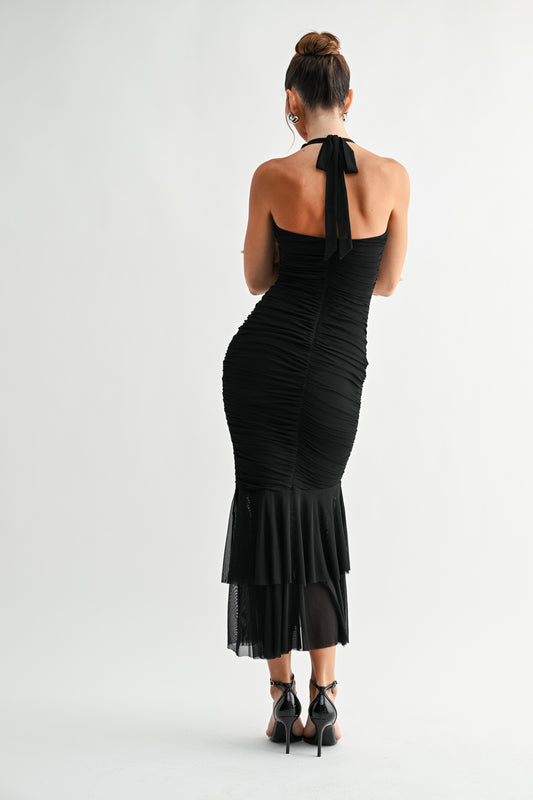 La Rouge Halter Flounce Gown