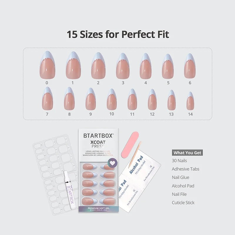 Blue French Tip Rhinestone Press-On Nails