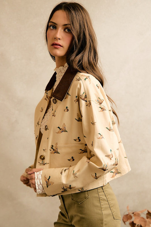 Piper Duck Print Corduroy Collar Jacket