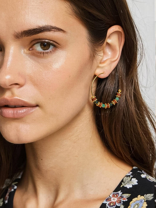 Truett 18K Gold Boho Natural Stone Beaded Earrings