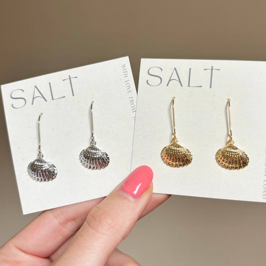 Scallop Shell Drop Earrings - Gold or Silver
