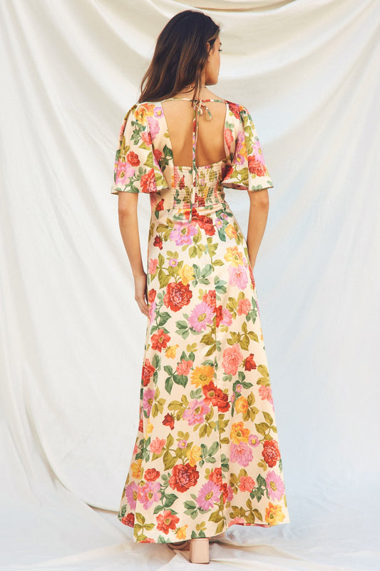 Gift Of Love Flutter Sleeve Plunging Maxi Dress