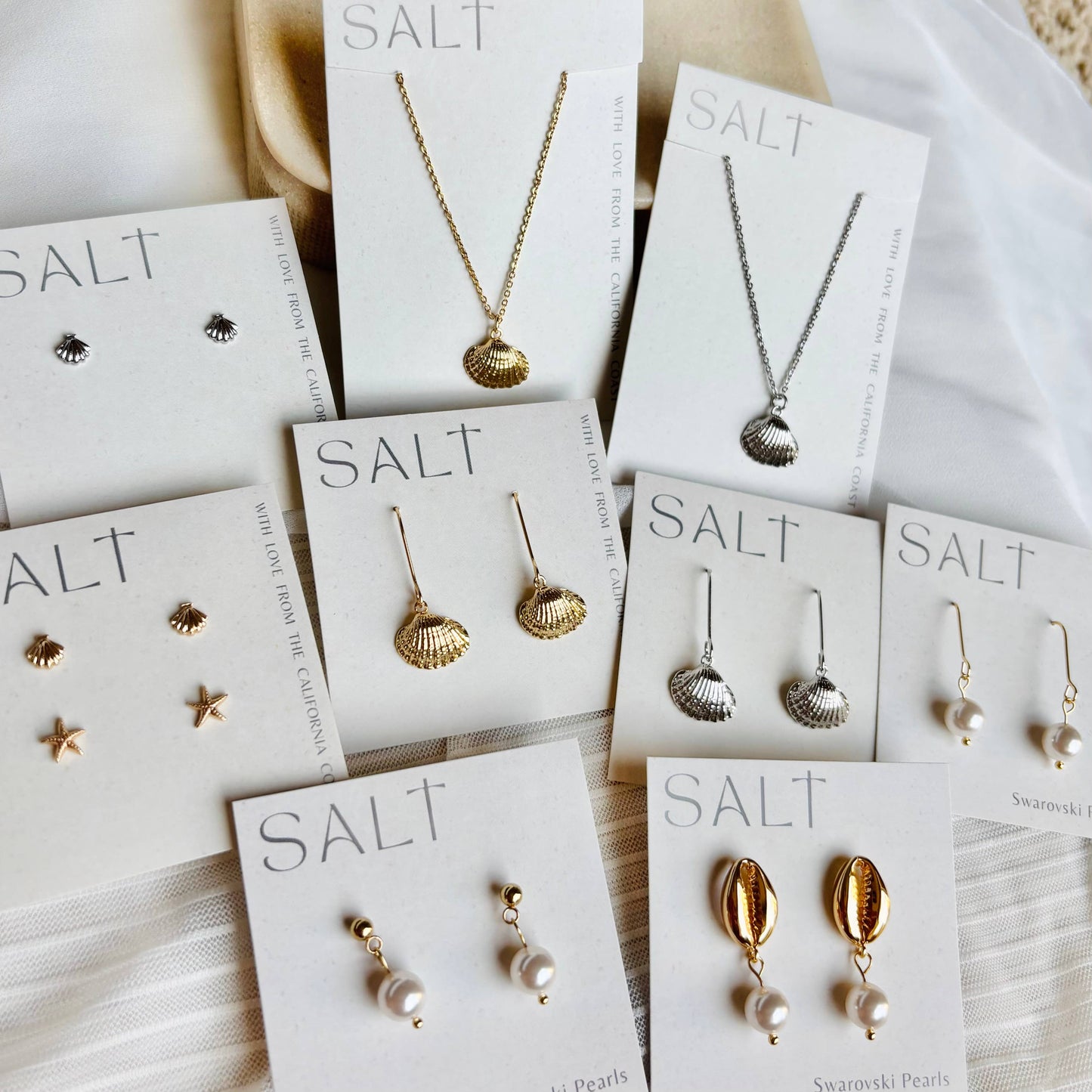 Scallop Shell Drop Earrings - Gold or Silver