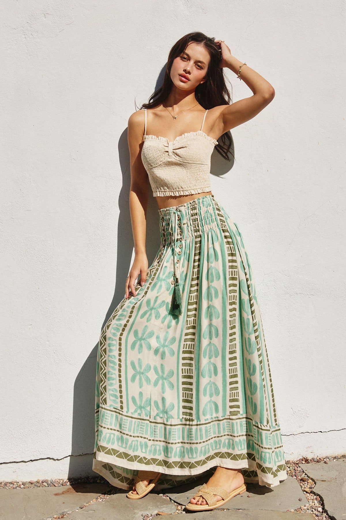 Island Time Smocked Hip Midi Skirt