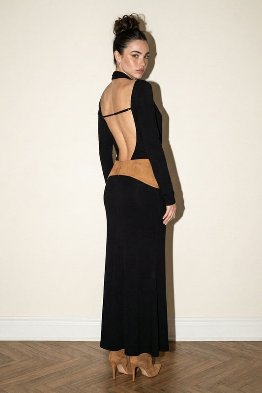 Kelsey Suede Contrast Cutout Maxi