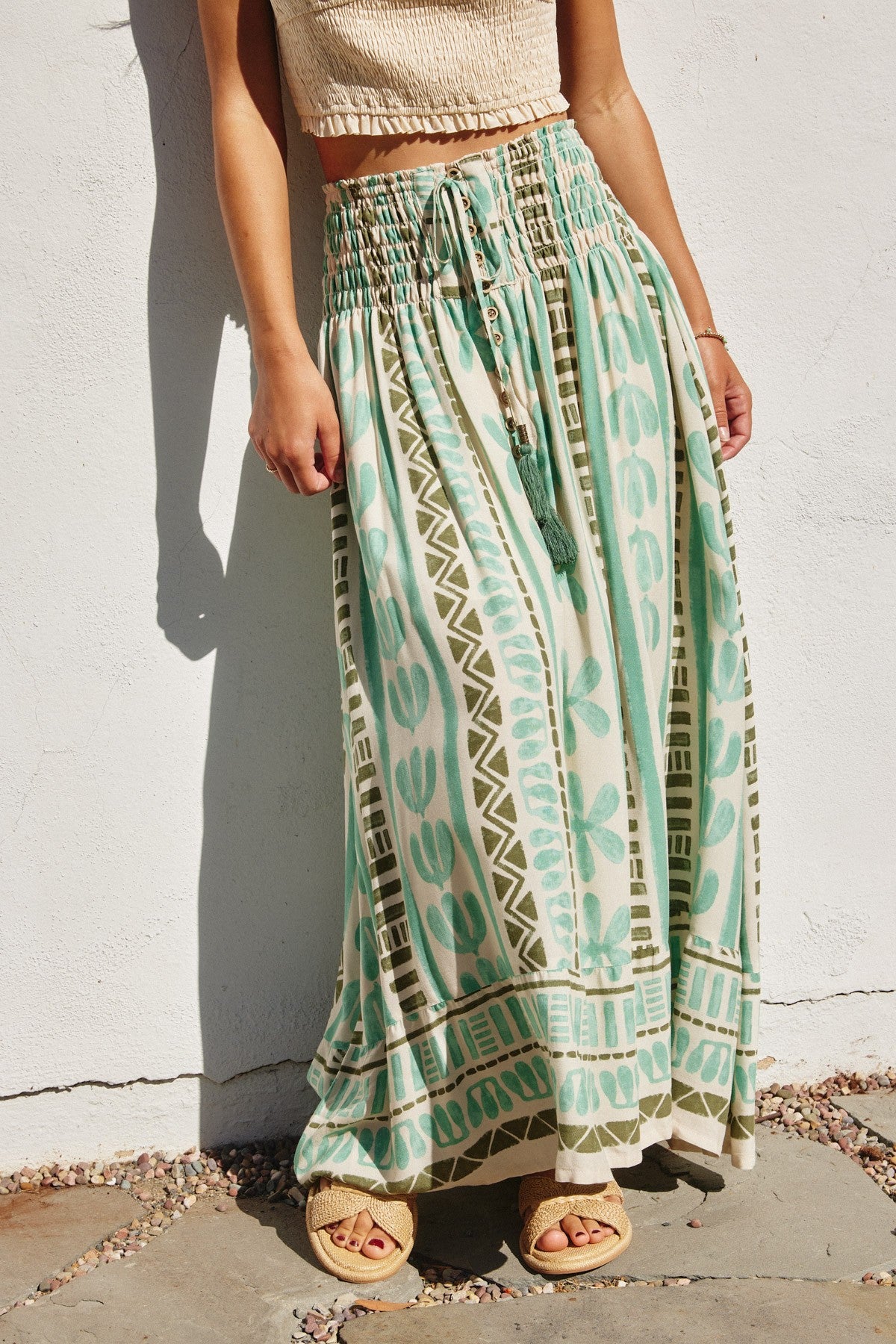 Island Time Smocked Hip Midi Skirt