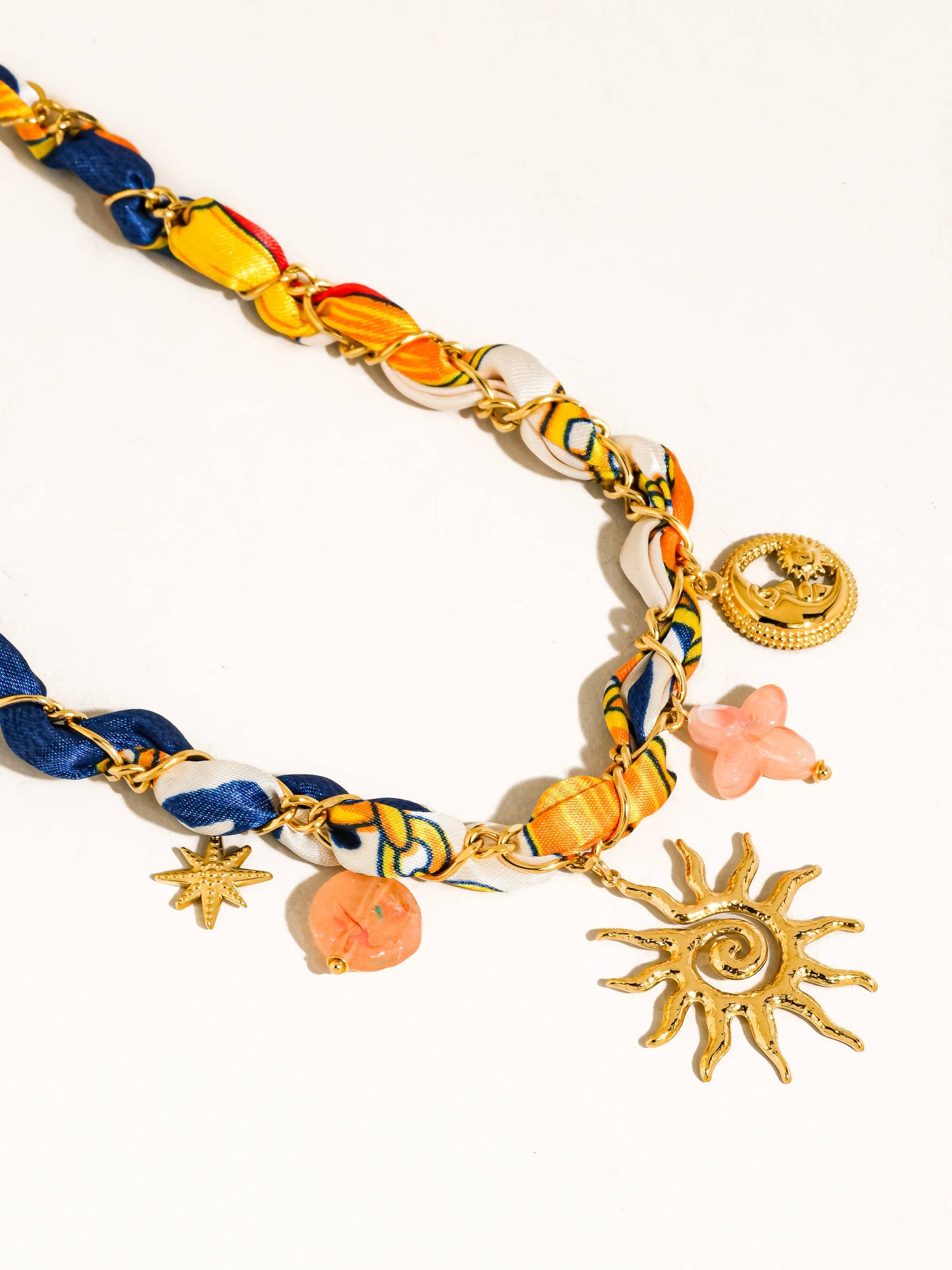 Sedona 18K Gold Non-Tarnish Sun Charm Braided Necklace