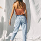 Villanova Satin Tie-strap Scallop Hem Crop Top