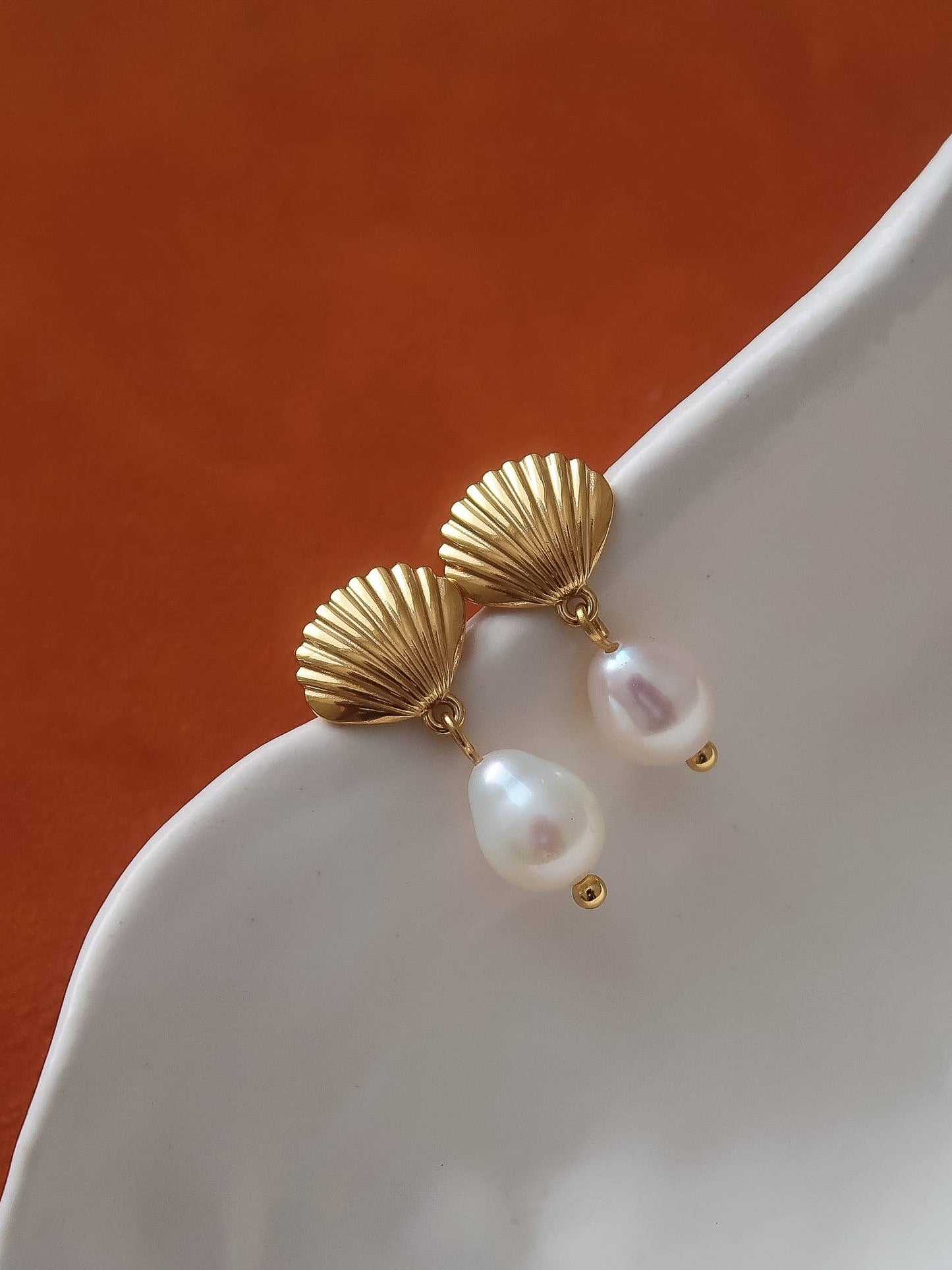 Aurillac 18K Gold Non-Tarnish Petite Shell Pearl Earrings