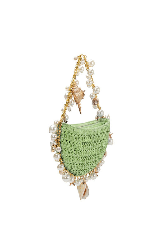 Isla Lime Shells Straw Top Handle Bag