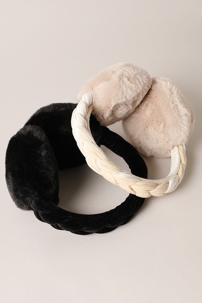 Velvet Braided Faux Fur Fuzzy Earmuffs