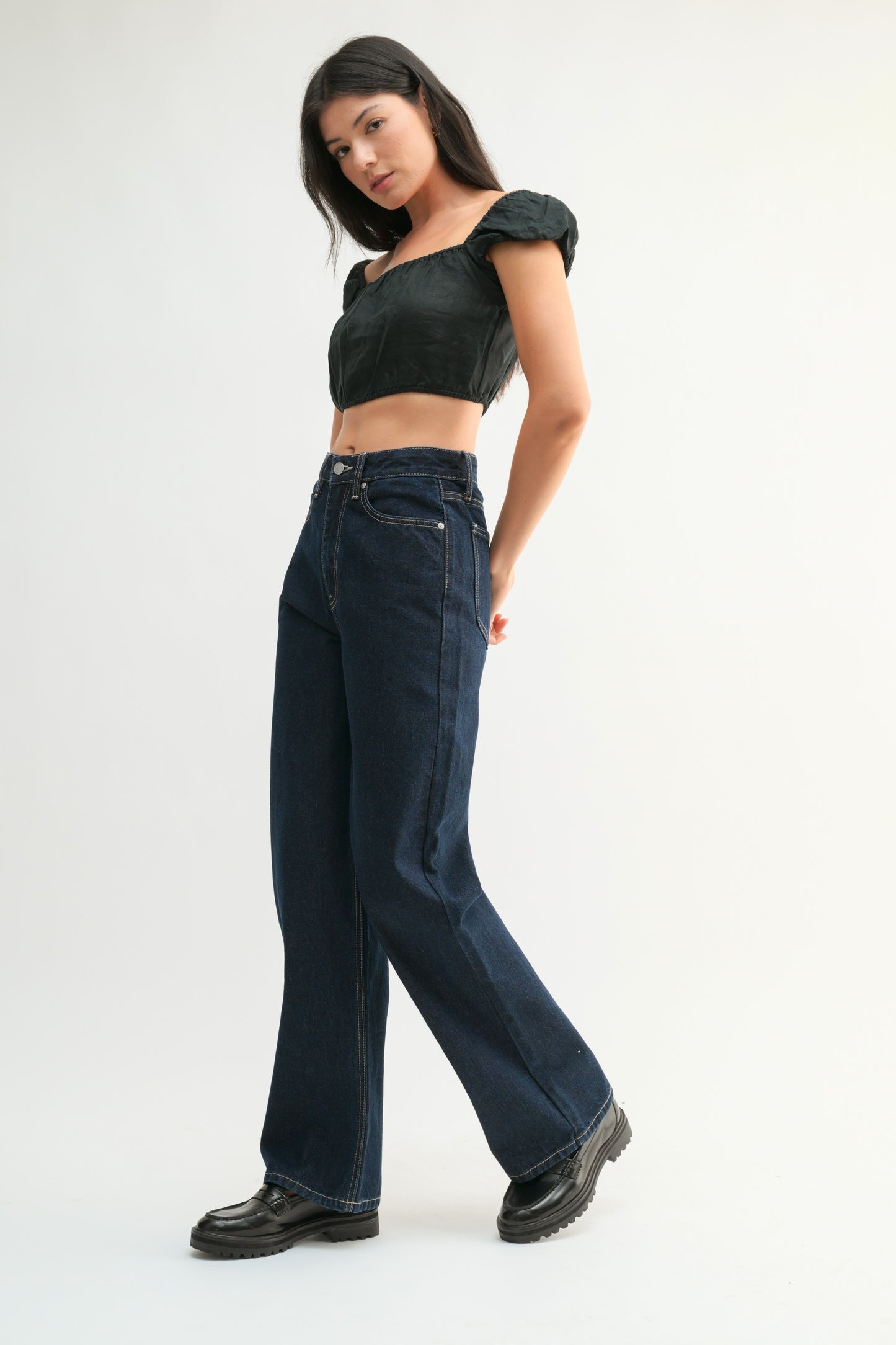 High Waisted Skater Jean - Dark Blue