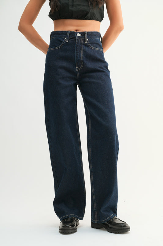 High Waisted Skater Jean - Dark Blue