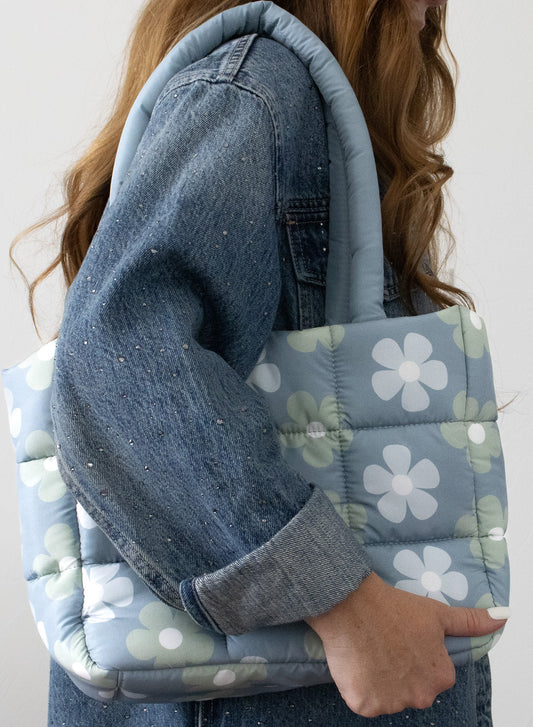 Flower Quilted Puffer Tote Bag
