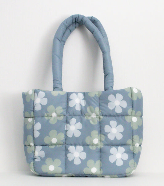 Flower Quilted Puffer Tote Bag