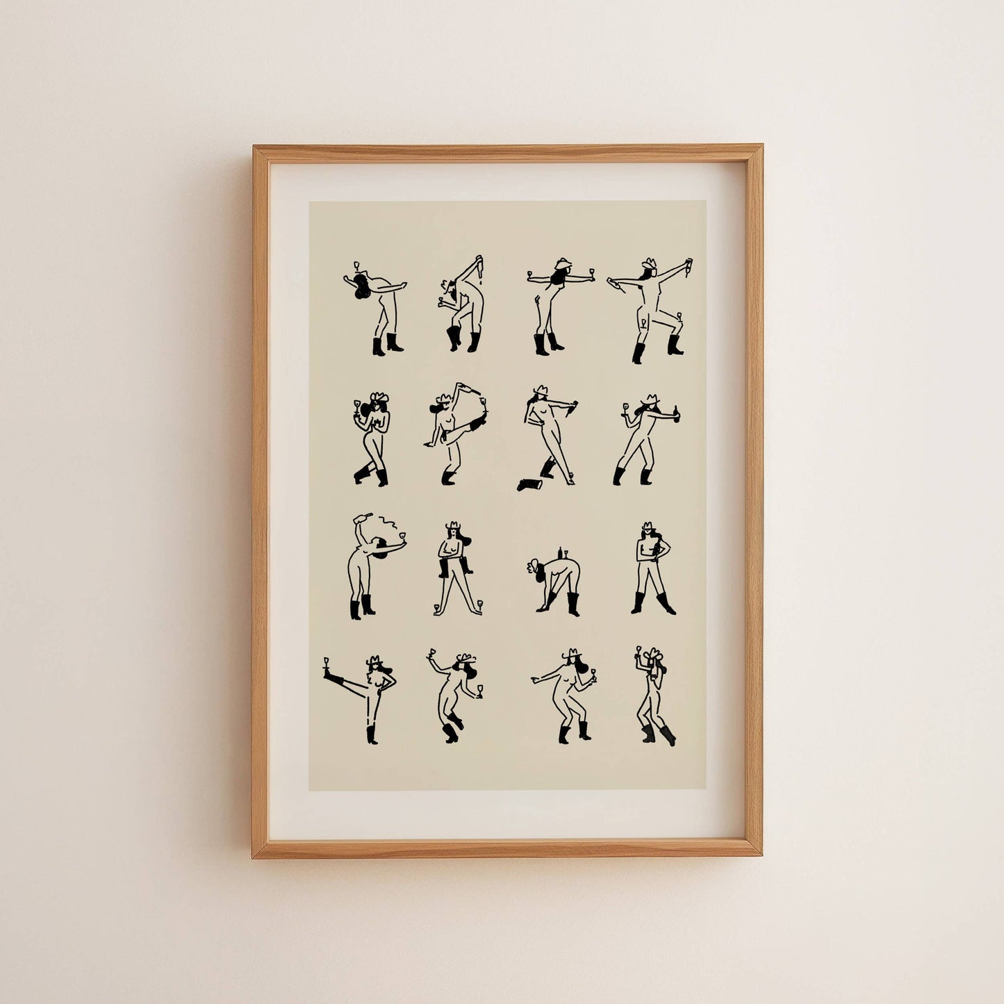 Wine Dancing Cowgirl Minimal Western Wall Art