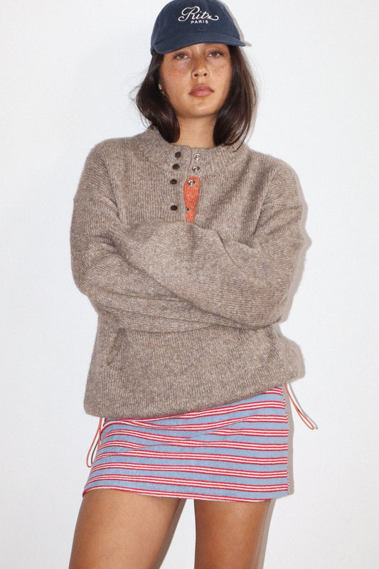 Birdie Two-Tone Snap Collar Sweater
