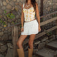 Ynes Crinkle Gauze Tiered Mini Skort