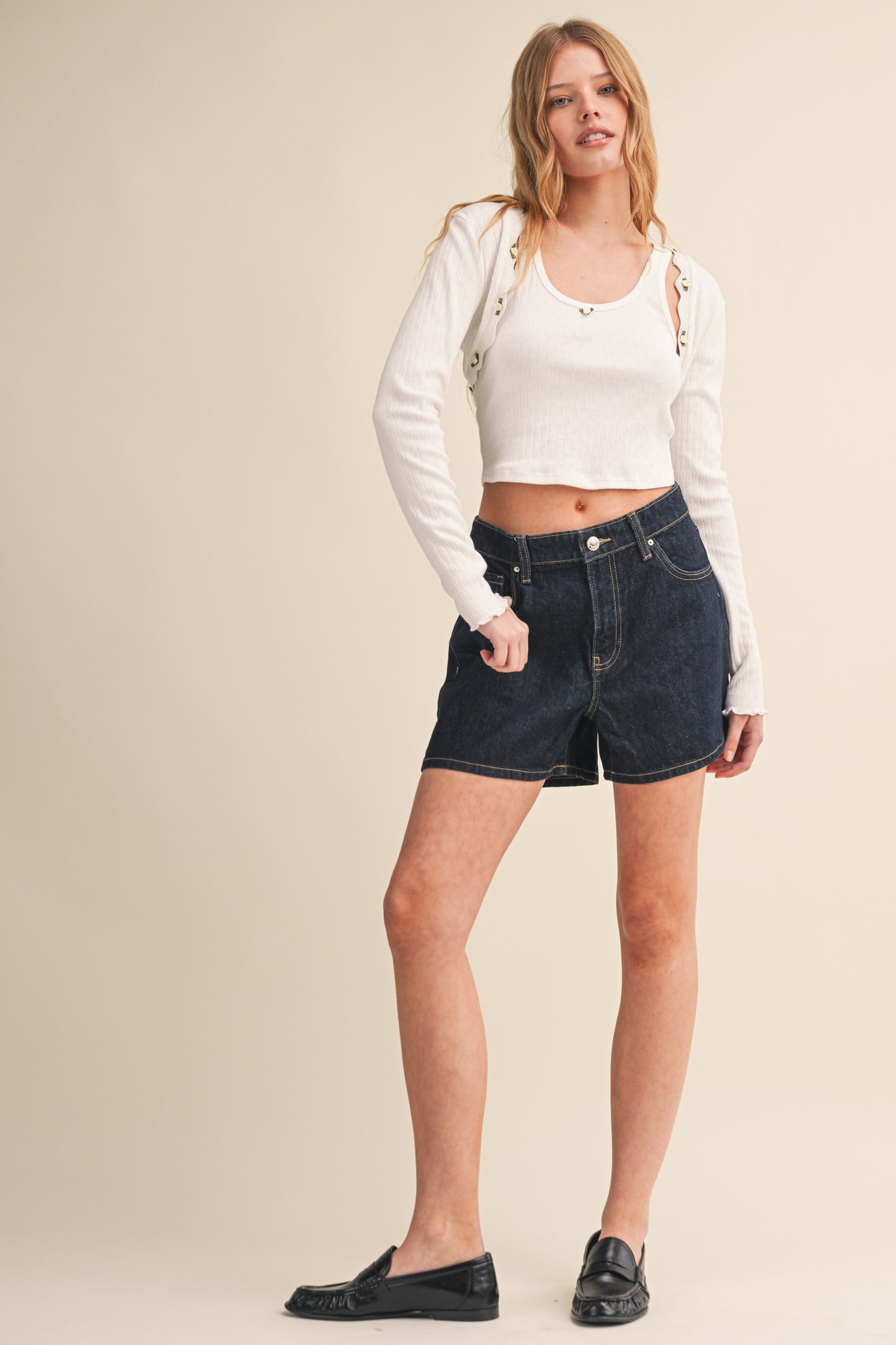 Ziggy Pointelle Rib Cami And Bolero Set W/ Rosette Trim