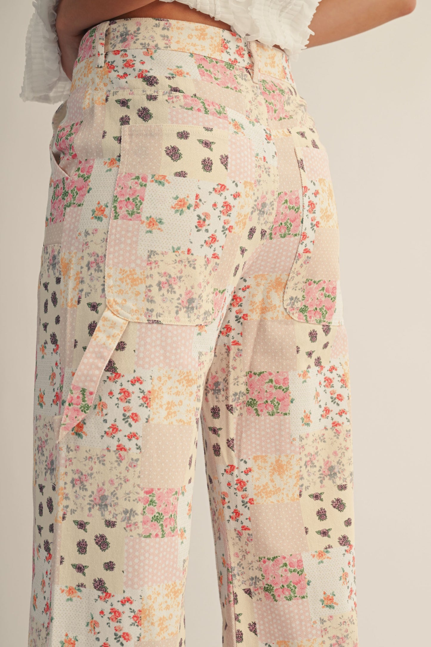 Gracie Pastel Floral Patchwork Wide Leg Pants