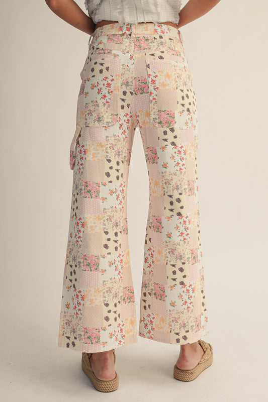 Gracie Pastel Floral Patchwork Wide Leg Pants
