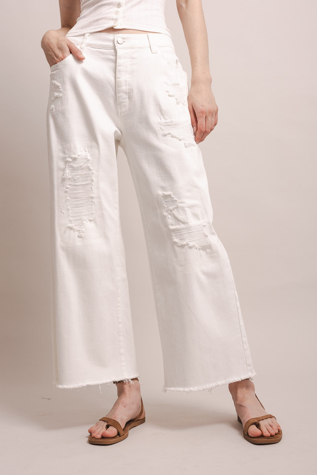 Sophia Distressed Wide Leg Pants