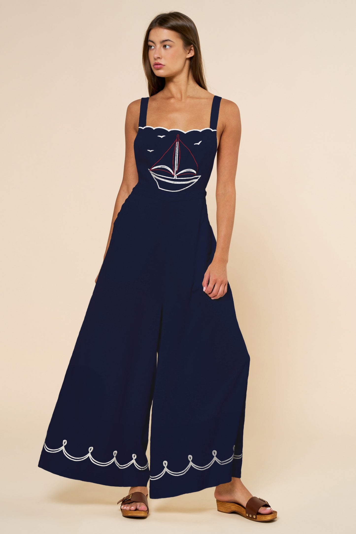 Marina Embroidered Wide Leg Jumpsuit