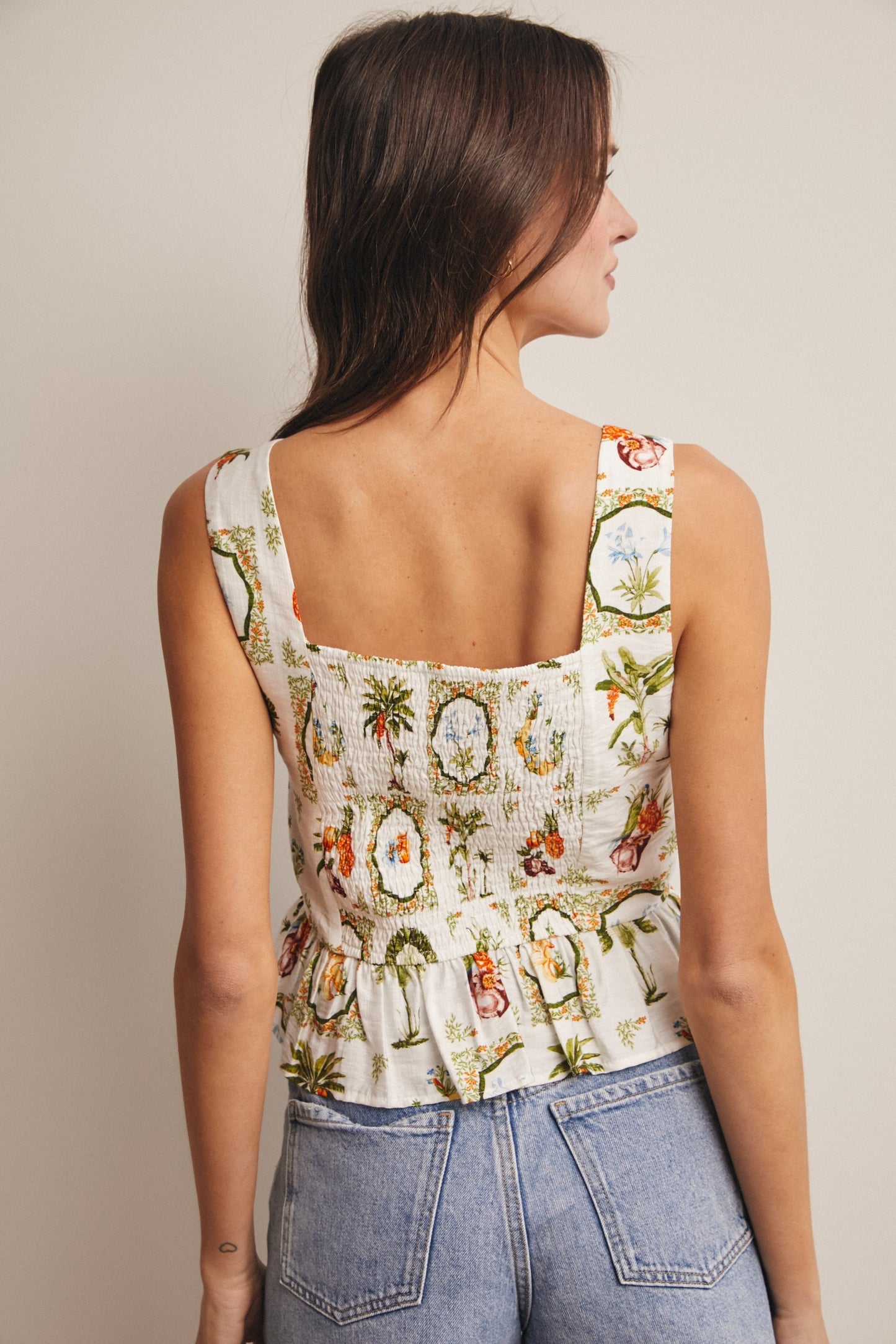 Bailey Tropical Print Lined Peplum Top