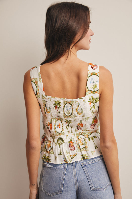 Bailey Tropical Print Lined Peplum Top