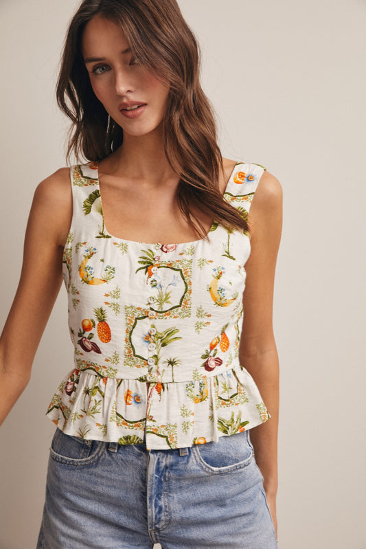 Bailey Tropical Print Lined Peplum Top