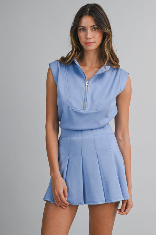 Darla Scuba Mock Neck Pleated Romper