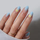 3D Flower Almond Press-On Nails - Soft Gel Blue Ombre