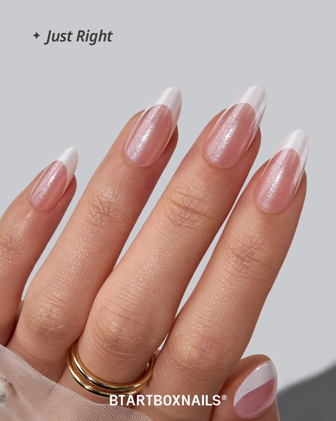 Medium Almond French Tip Glitter Press-On Nails