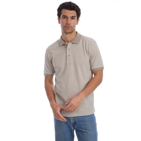 Owen Jacquard Short Sleeve Ribbed Polo - Tan