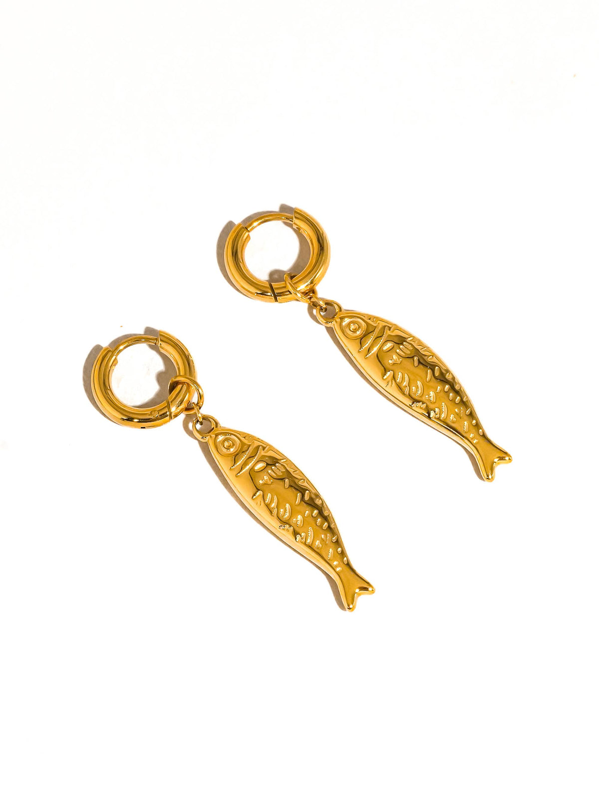 Nibe 18K Gold Non-Tarnish Fish Hoop Earrings