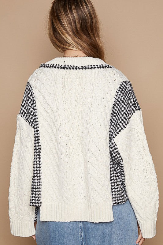 Darcy Cable-Knit Plaid Cardigan