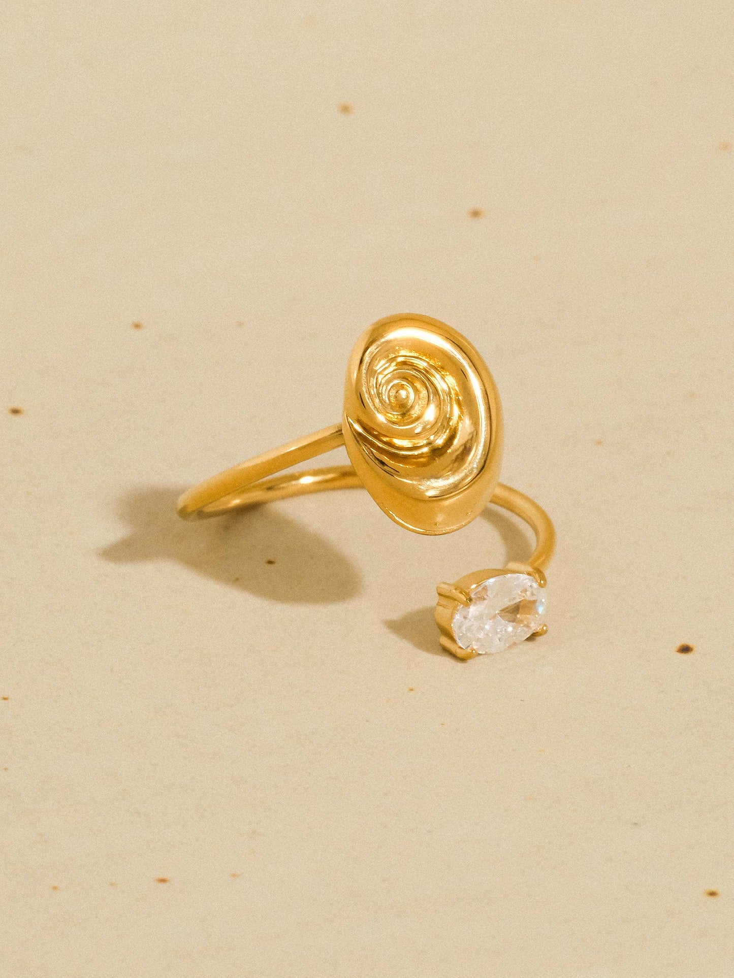 Solenya 18K Gold Non-Tarnish Seashell CZ Statement Ring