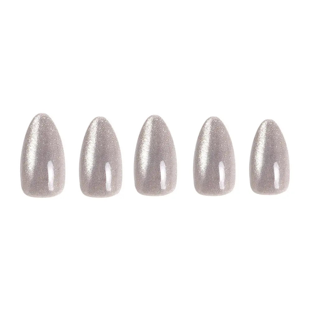 Oslo Press-On Nails | Short Almond | Silver Glossy Nails