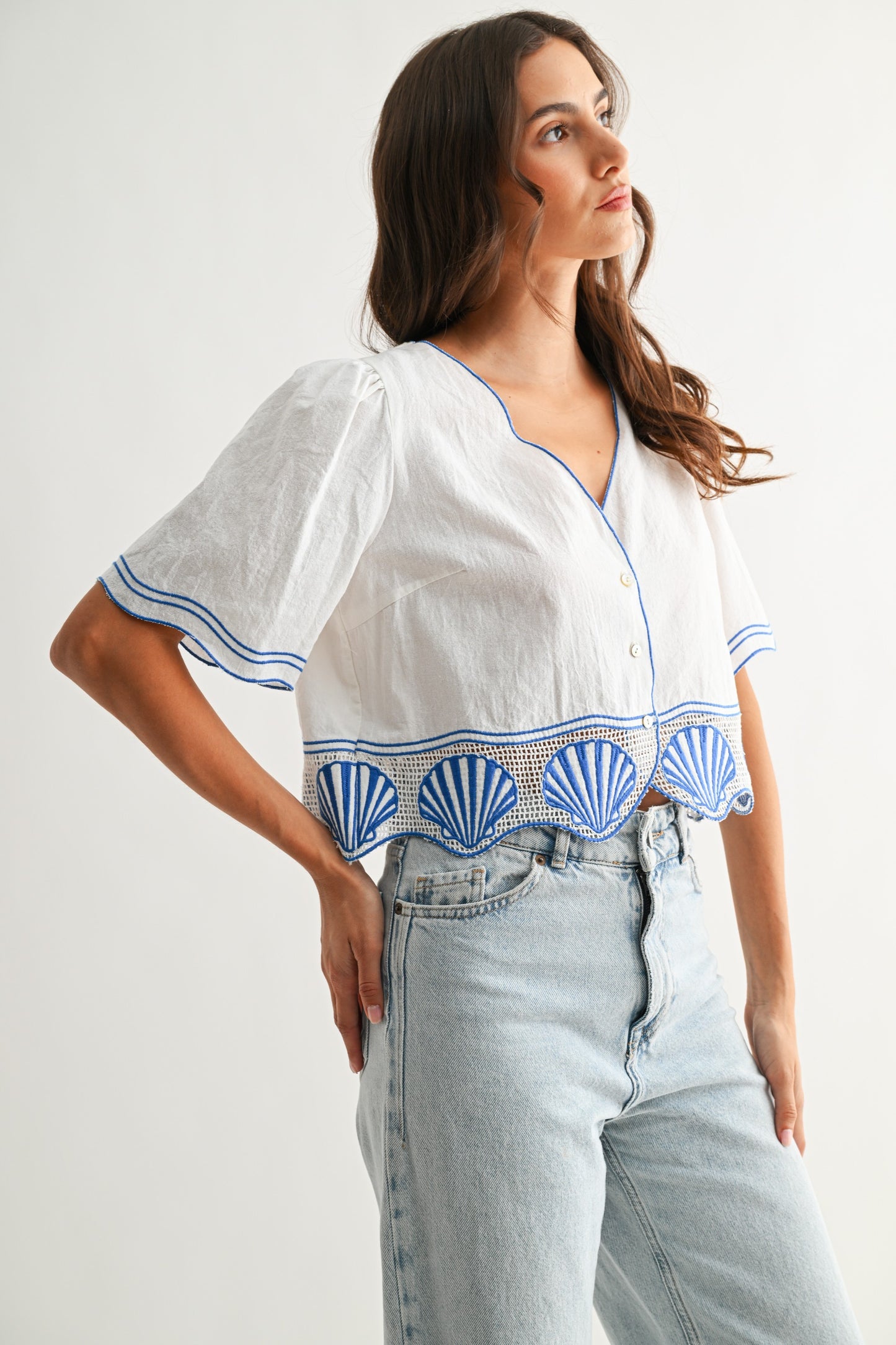 Maureen Crop Top With Shell Embroidered