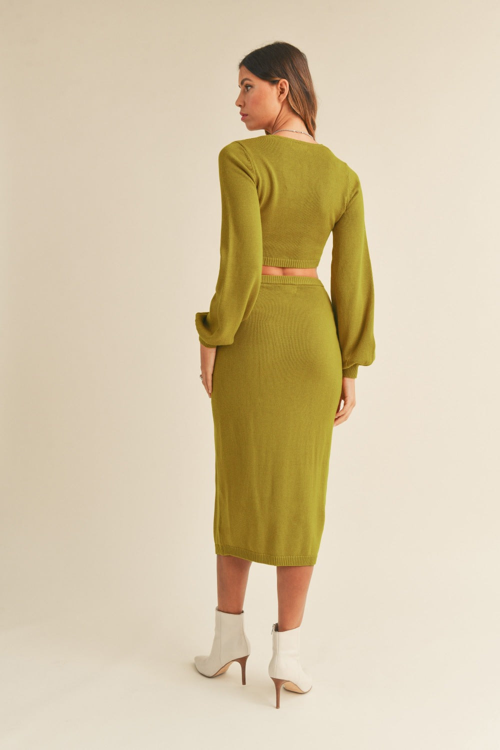 Atlas Knit Top and Midi Skirt Set - Moss