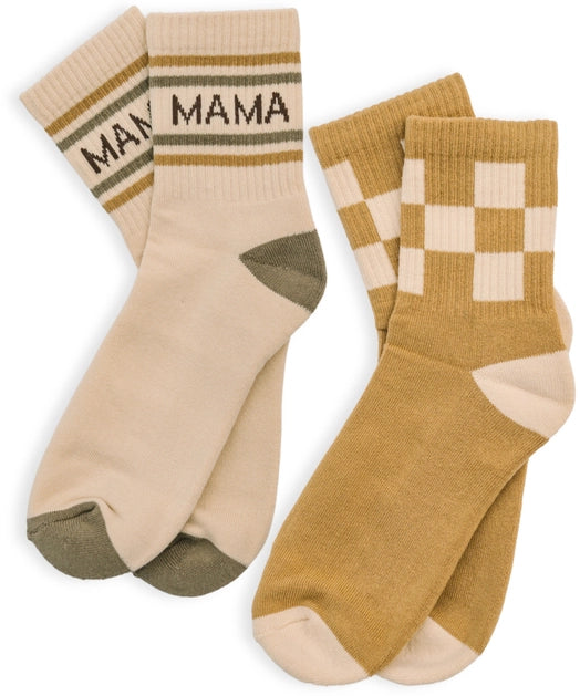 Checkered & Mama Stripe Half-Crew Socks, 2-Pack