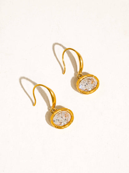 Rebekah 18K Gold Non-Tarnish Oval CZ Earrings