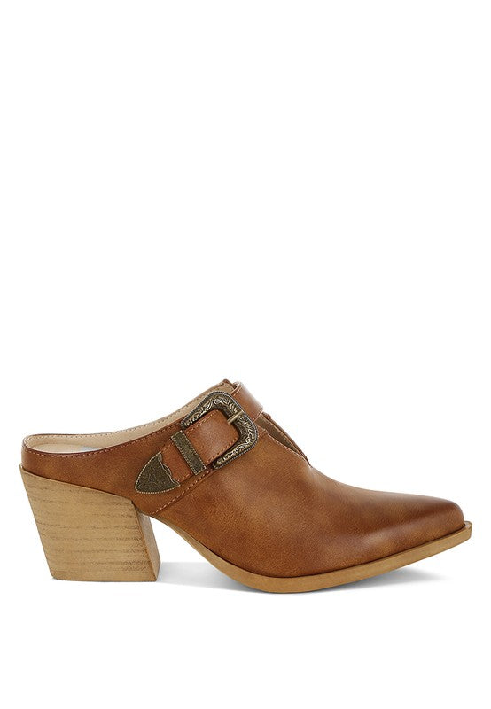 Holler Carved Buckle Statement Mules