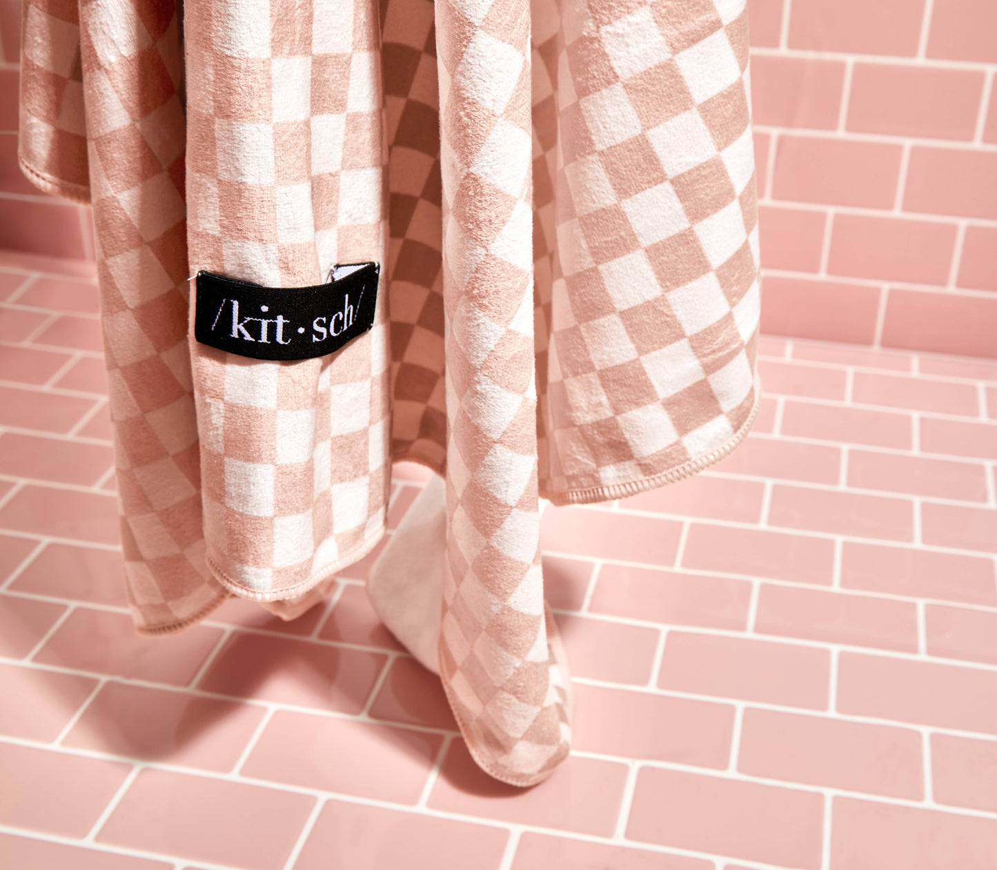 Extra Large Quick-Dry Hair Towel Wrap - Terracotta Checker