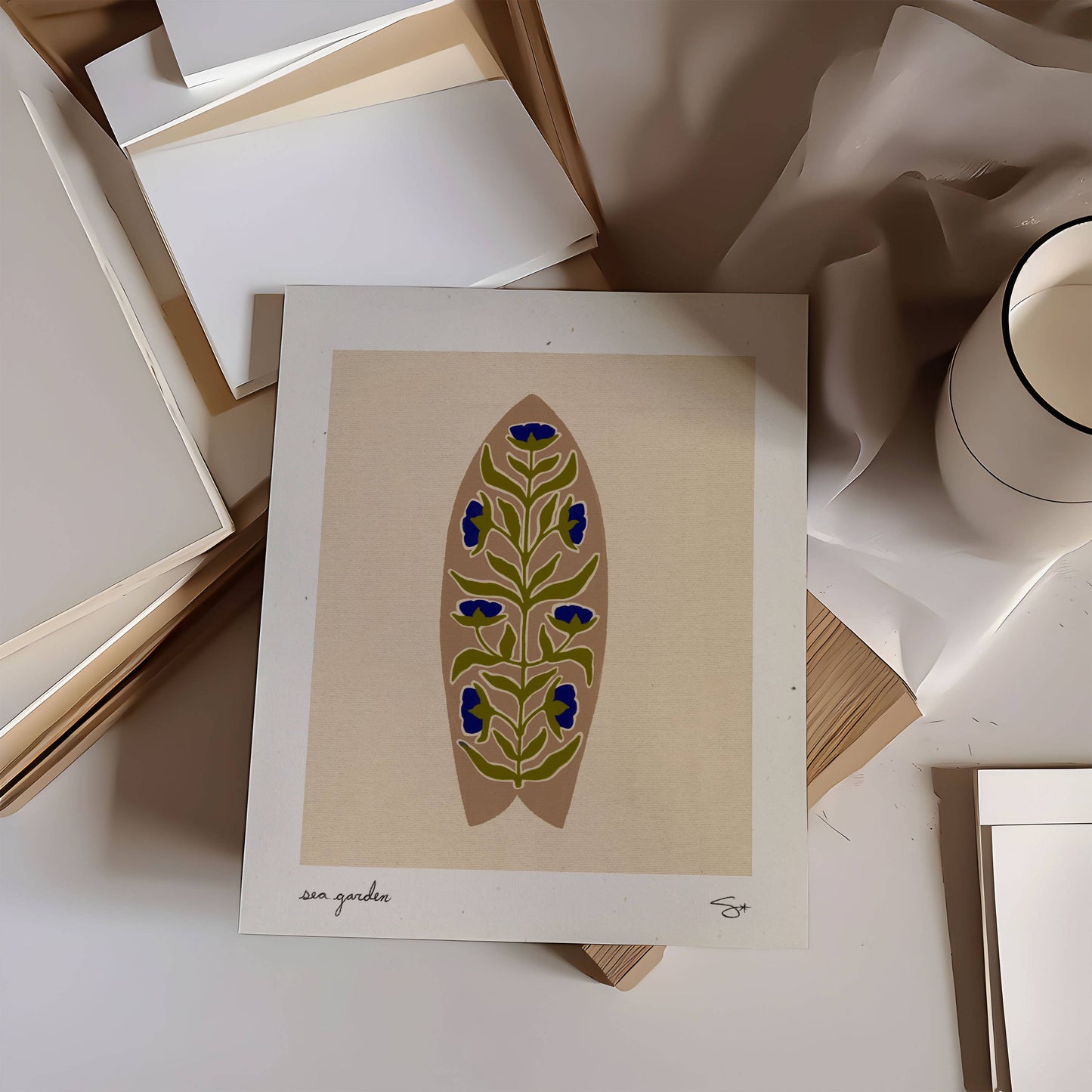 Beige Sea Garden | Surfboard Print