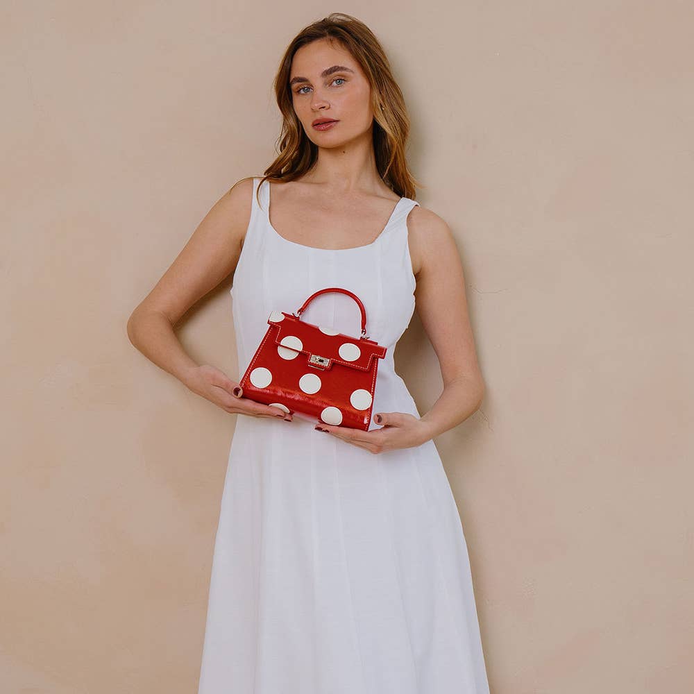 Maisel White Recycled Vegan Polka Dot Top Handle Bag
