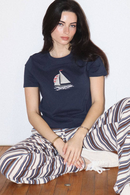 Fair Winds Embroidered Sailboat Tee