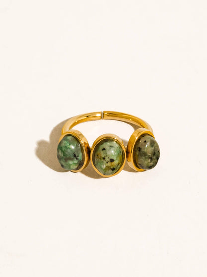 Sorrel 18K Gold Non-Tarnish Green Stone Triple Ring